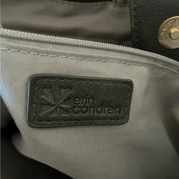 Erin Condren Gray Canvas Tote BodyCross Bag Leather Handles Pink/ navy ad Strap - Picture 6 of 11